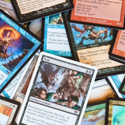 A close-up of Magic: The Gathering cards.